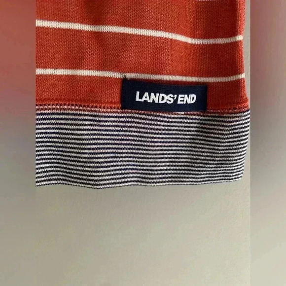Woman’s Lands’ End Orange Striped Long Sleeve Basic Comfort Outdoor Crew NeckTop - Picture 3 of 7
